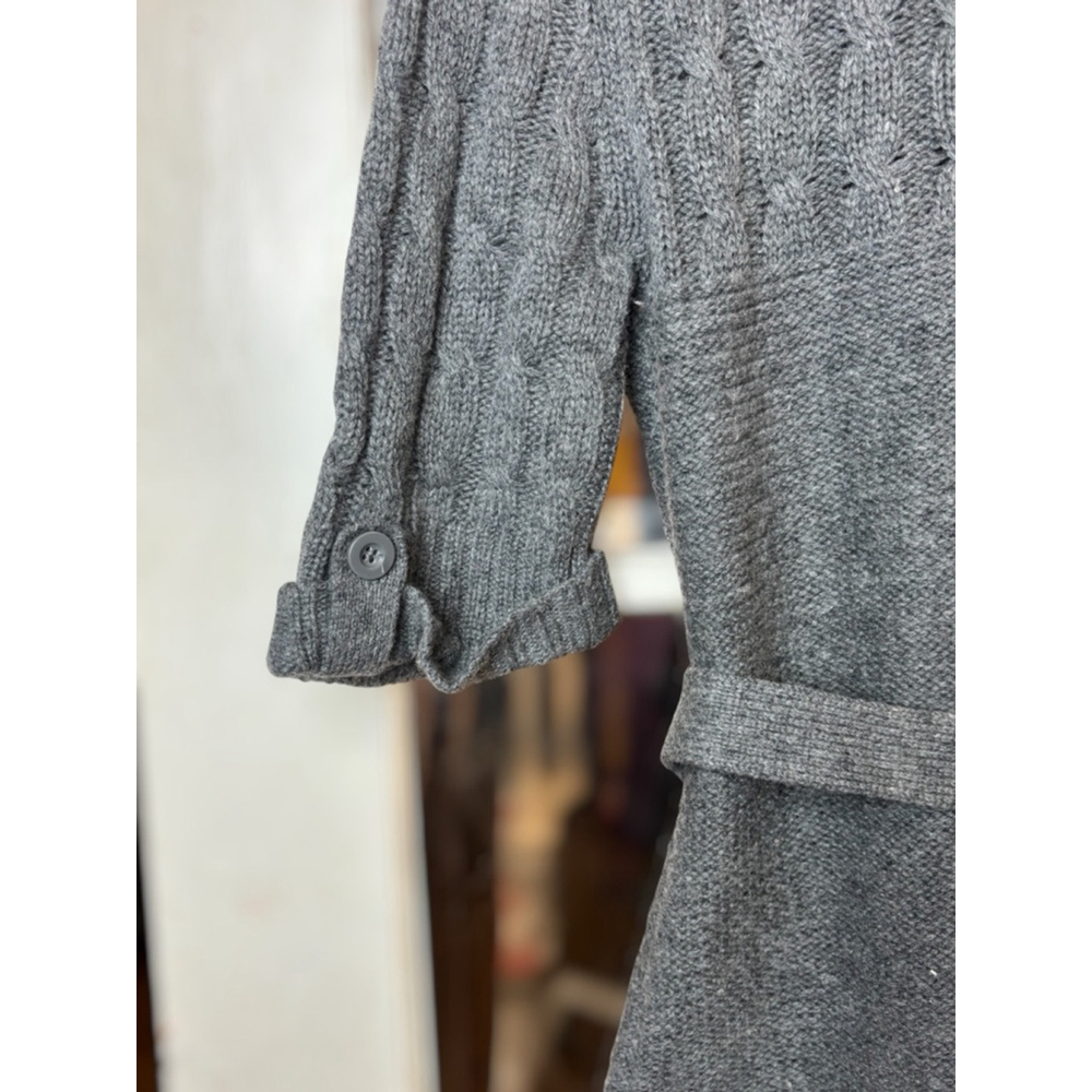 Merona Women's Medium Gray Chunky Knit Cozy Wool Blend Belted Button Up Cardigan - Picture 4 of 14